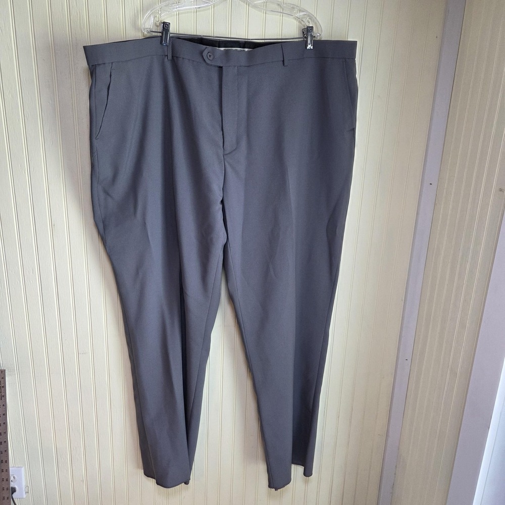 Lucci Collezione Dress Pants Mens 52x26 Gray Flat Front Classic Fit Big & Tall